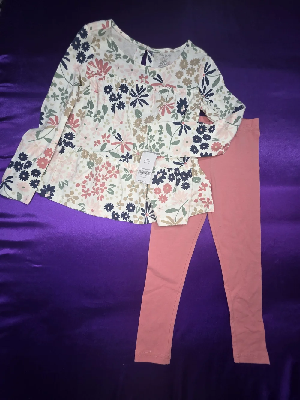 Carter's Floral Peplum/Jersey Top and Coral Leggings  Set - Nature Theme - Picture 2 of 9